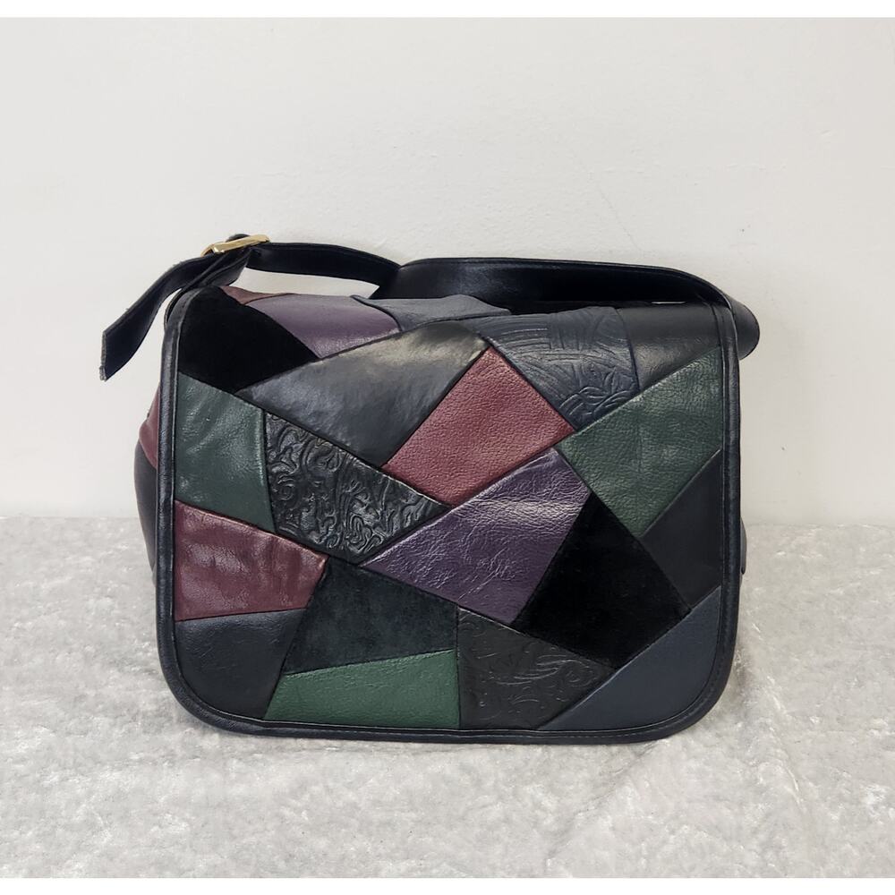 Vintage Cascade Blues Womens Leather Patchwork Crossbody Handbag
